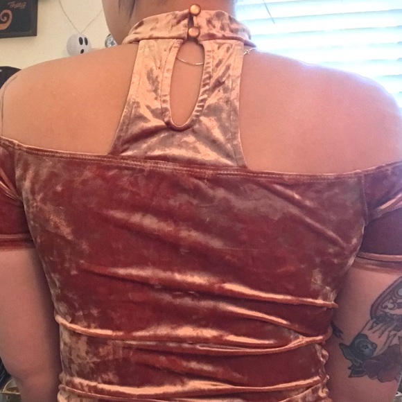 gold velvet mini choker dress - Picture 4 of 8